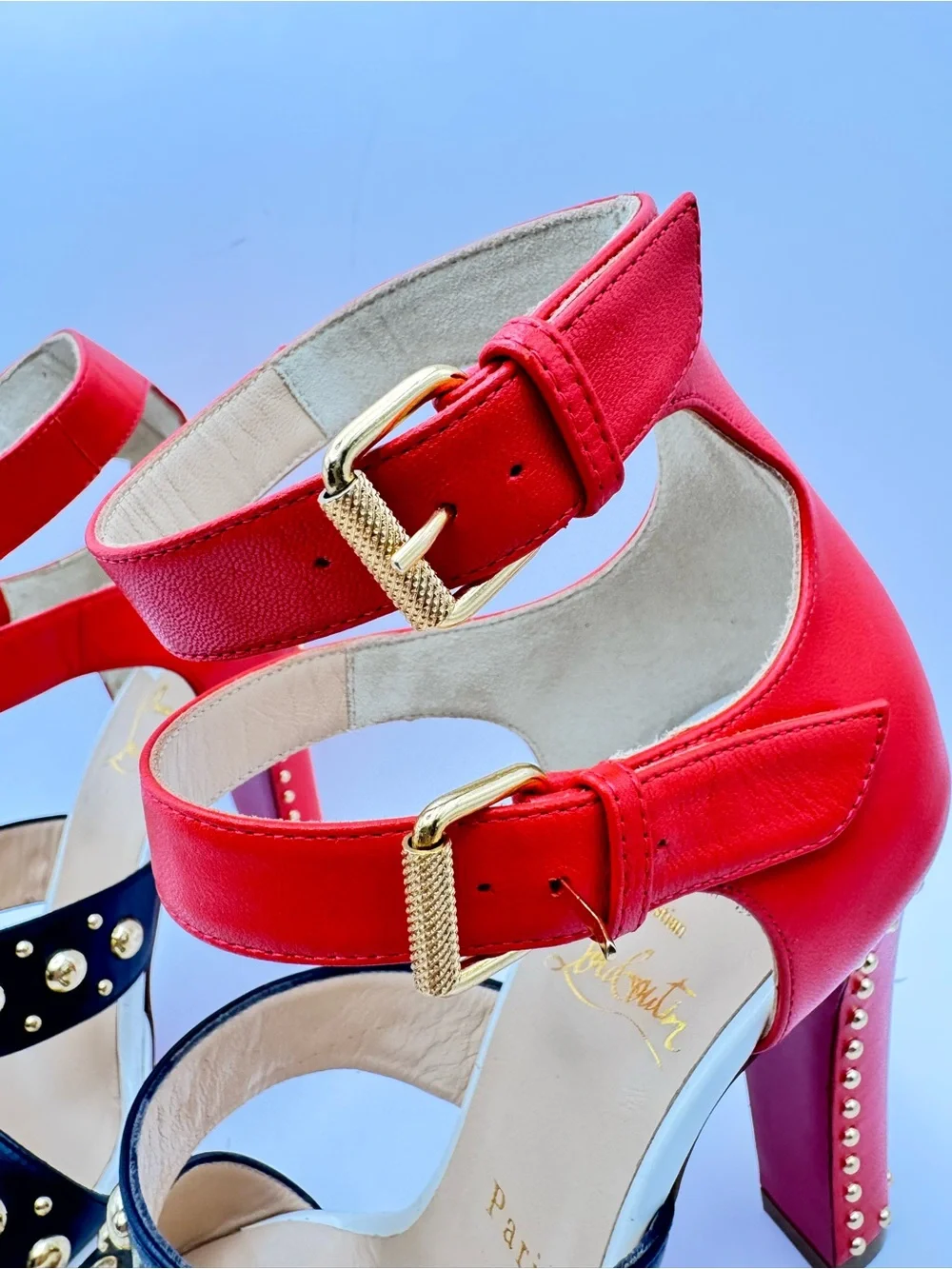 Christian Louboutin Decodame 120 Studded Red Black White Platform Sandals Sz 36